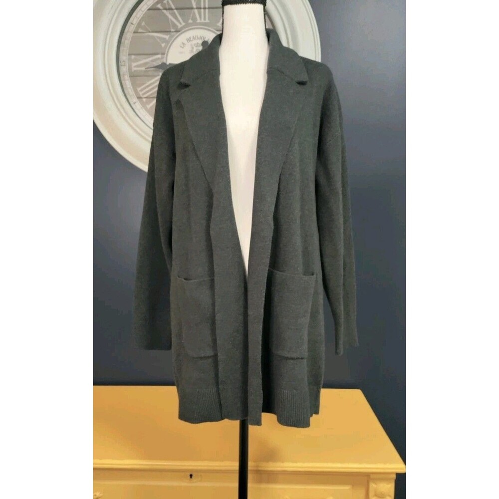 L.L. Bean Cardigan Sweater Women's M Gray Long Open Front Cotton Cashmere EUC